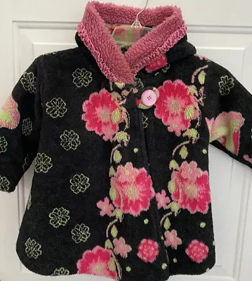 Corky & Co Coat Girls Dark Gray Pink Floral Nubby Fleece Jacket Size 3T • $17.10