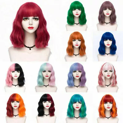 35CM Japanese Lolita Short Curly Bangs Cute Ombre Rainbow Party Cosplay Hair Wig • £16.79