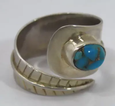 INDIA YS 925 Sterling Silver Wrap Leaf Vintage Blue Turquoise Ring Size 9 • $39