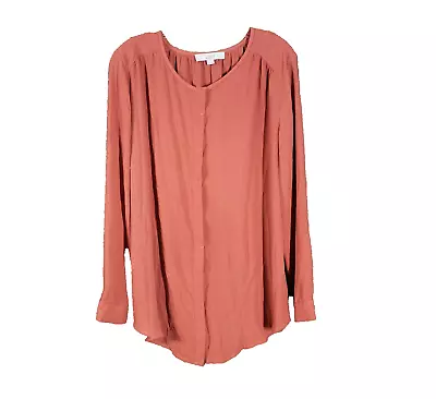 Loft M Maternity Coral Pink Salmon Shirred Button Blouse Tunic Top • $12.86