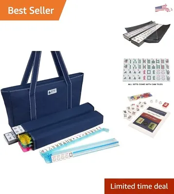 Deluxe Mah Jongg Set - Premium Tiles - All-in-One Rack/Pushers - Blue Bag • $169.26