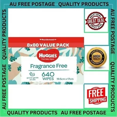 $39.99 • Buy HUGGIES Fragrance Free Baby Wipes- 8 X 80- Pack Of 640 Wipes- FREE SHIPPING AU
