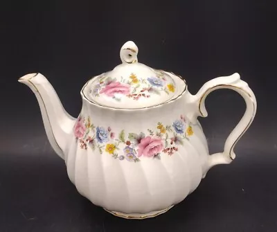 Sadler 3893 Porcelain Teapot Floral/Rose Swirl Ribbed W/  Gold Trim  5 Cups  Vtg • $30.58