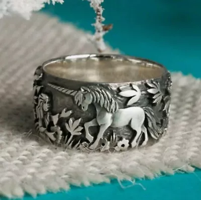 Ladies Men's Unisex Unicornrabit 925 Sterling Silver Plated Band Ring Size S • £18.55