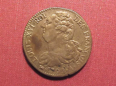 1792a France 2 Sols - Very Strong Details Great Condition Late King Louis Xvi! • $11.50