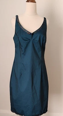 $55 • Buy Cue Size 12 Teal Sleeveless Strappy Special Occasion Dress Seqine Trim 