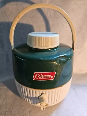 Vintage Coleman 1-Gallon Green & White Water Cooler Jug Made In USA Camp W/ Cup • $9.95