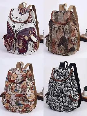 £16.78 • Buy Top Grab Handle Unisex Embroidered Canvas Backpack Travel Shoulder Handbag FB