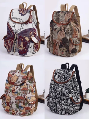 £16.78 • Buy Top Grab Handle Unisex Embroidered Canvas Backpack Travel Shoulder Handbag FB