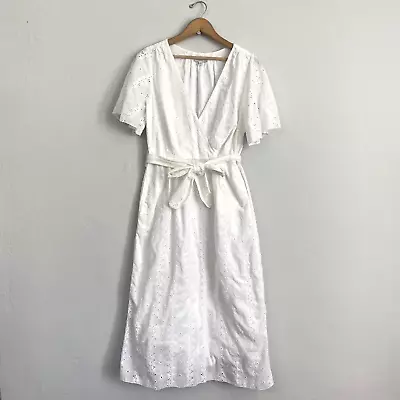 Joie Azariah White Eyelet Midi Wrap Dress Women Size 6 • $29.95