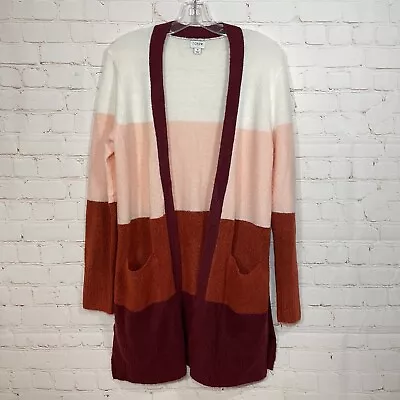 J Crew Sweater Womens Small Colorblock Cardigan Open Front Tunic Pockets Classic • $19.99