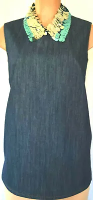 Miu Miu Collar Beaded Denim Sleeveess Top Size 46 • $125