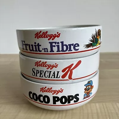Vintage Set X3 1987 Kellogg's Cereal Bowls: Special K Coco Pops Fruit 'n Fibre • £12.99