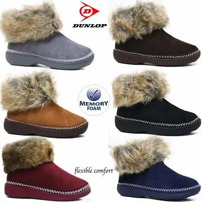 £16.95 • Buy Ladies Slippers Women Dunlop Memory Foam Fur Thermal Ankle Boots Warm Shoes Size