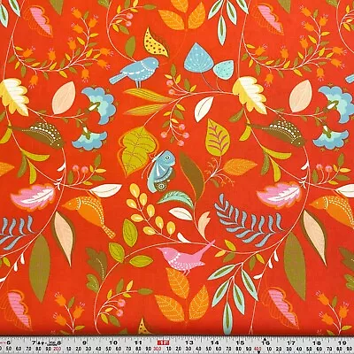 Wing & Leaf By Gina Martin For Moda Bird Branches Orange Cotton By The HALF YARD • $6