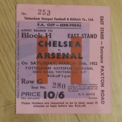 £150 • Buy Ticket 1951/52 Arsenal V Chelsea (FA Cup Semi-final At Tottenham Spurs)