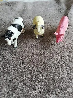 Farm Toy Animal Figures X 3 Cow Pig Sheep Solid Plastic • £6.99