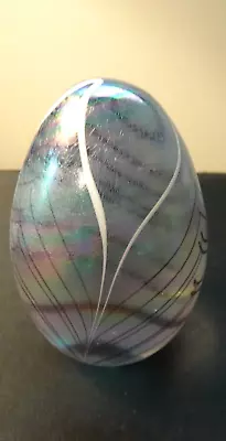 Large Art Glass Pulled Feather Crystal Iridescent Egg Paperweight • $33.30