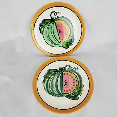 Vicki Carroll 2-Salad Plates BON APPETIT Signed 1995 8  Watermelon Pottery Art • $24.99