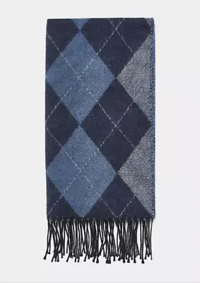 £9.95 • Buy River Island Mens Blue Argyle Winter Tassel Scarf - RRP £25