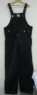 Carhartt Mens Relaxed Duck Insulated R33 Black Bib Overalls Size 36x32 • $68.88