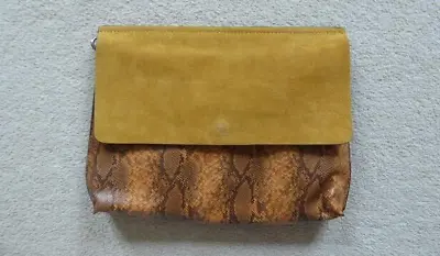 Zara Brown Faux Snakeskin Crossbody Shoulder Bag With Mustard Suede Leather Flap • £8.99