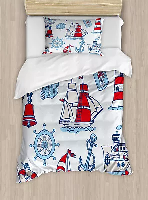 Kids Duvet Cover Set With Pillow Shams Cartoon Nautical Figures Print • £67.45