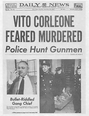 1972 The Godfather Daily News Vito Corleone Feared Murdered Prop Replica 🎬 • $3.39