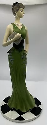 Beautiful Vintage  1980s Leonardo Art Deco Style Lady Figurine In Green Gown • £15