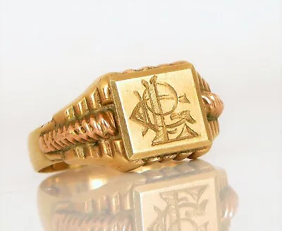 14k Yellow Rose Gold Accent Signet Ring Fraternity Sorority Sz 8 3.5g Beautiful • $325