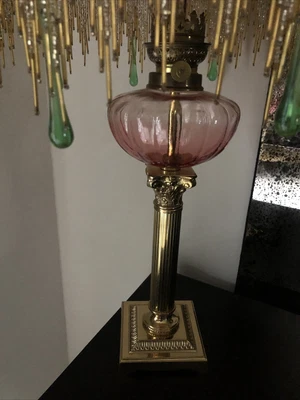 £110 • Buy 1 Downton Abbey Victorian Vintage STYLE .FRENCH Brass Rose Red  Glass Lamp Base.