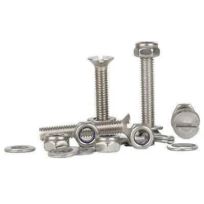 M2 M2.5 M3 M4 M5 Slotted Countersunk Machine Screws Nyloc Nuts Washers St Steel • £8.16