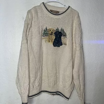 Vintage Shenandoah Embroidered Black & Gold Labrador Dog Cotton Sweater Large • $21.25