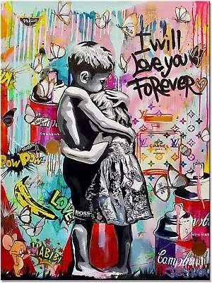 Banksy Forever Love Graffiti Art  Framed Canvas 24 X18  Wall Art Picture Print • £27
