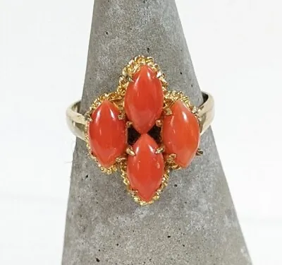 Size 7.5 Marquis Cut Coral Cluster Gold Toned Ring • $49.99
