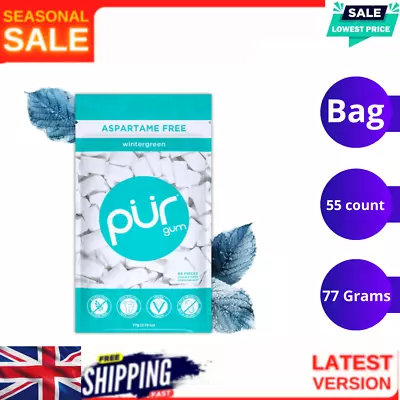 PUR 100% Xylitol Chewing Gum Sugarless Wintergreen Sugar Free + Aspartame Free • £5.25