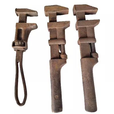 Vintage Metal Handled Adjustable Monkey Wrench Lot Of 3 Pipe  Wrenches Antique • $39