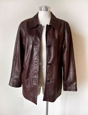 Eddie Bauer Women's Brown Leather Jacket Coat Buttons MEDIUM • $55