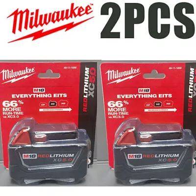 New Genuine 18V Milwaukee 48-11-1850 5.0 AH Batteries M18 XC18 48-11-1850 2-Pack • $89