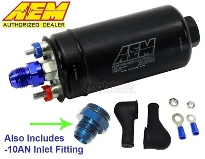 GENUINE AEM 50-1005 Inline Fuel Pump 380LPH Bosch 044 Style + 10AN Inlet Fitting • $183.98