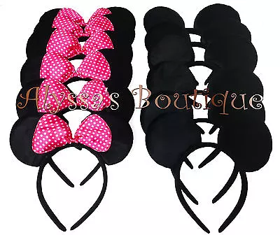 10 Pcs Minnie Mickey Mouse Ears Headbands Black Pink Bows Birthday Party Favors • $12.98