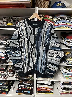 RARE BLUE VINTAGE Coogi Sweatshirt (COLORFUL BIGGIE SMALLS TYPE SWEATER) M • $289.99