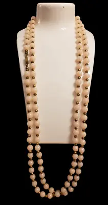 Vintage Pink W/Alternating Brass Bead Necklace Length 54” • $5.95