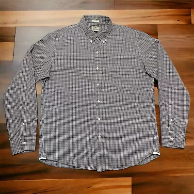 J.Crew Mens XL Shirt 2 Ply Blue Brown Gingham Plaid Long Sleeve Button Collared • $15.50