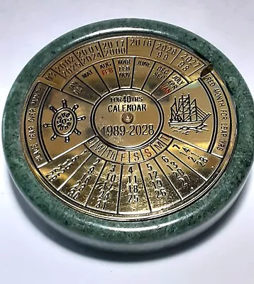 Vintage 40 Year Perpetual Calendar Brass Marble Nautical 1989-2028 Maritime • $20