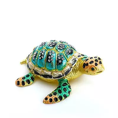  3inch Bejeweled Enamel Sea Turtle Trinket Box With Sparkling CrystalsHand  • $26.28