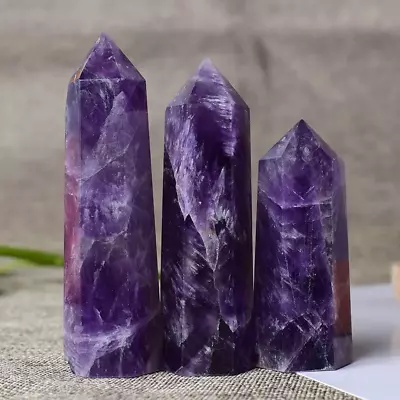 Stone Amethyst Crystal Point Wand Meditation Healing Reiki Tower Gift Natural • $13.99