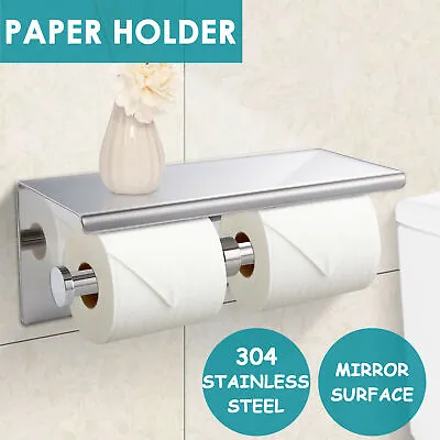 $29.99 • Buy Toilet Paper Holder Double Roll Stainless Steel Hook Bathroom Rack Wall Silver