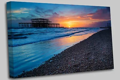 £39.99 • Buy Brighton West Pier At Sunset, UK Canvas Wall Art Picture Print