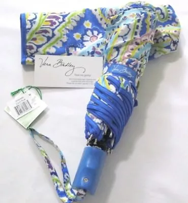 Vera Bradley CAPRI BLUE Umbrella W/ Sleeve LARGE 4 RAIN BEACH Purse TOTE BAG NWT • $79.95